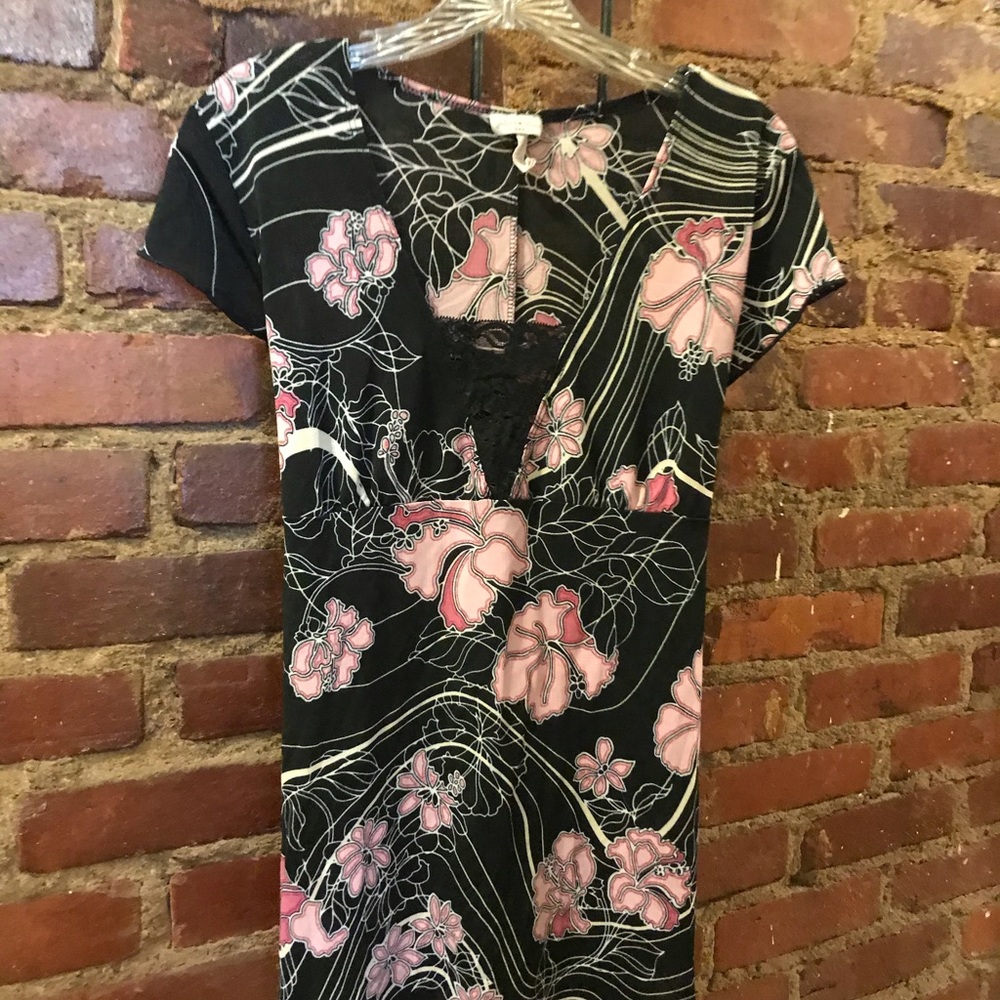 Black/ pink flowers summer blouse